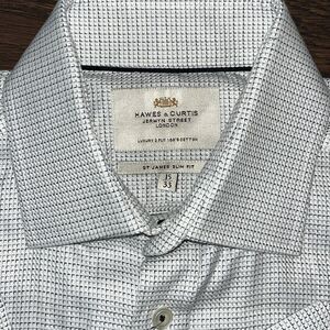 Hawes & Curtis London men’s slim fit small check plaid button dress shirt 15/33